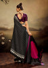 Black Printed Satin Silk Saree