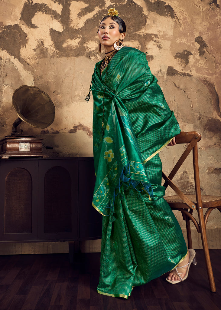 Hunter Green Woven silk saree