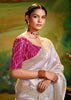Vaporous Grey Heavy Embroidered Designer Silk Saree With contrast Blouse