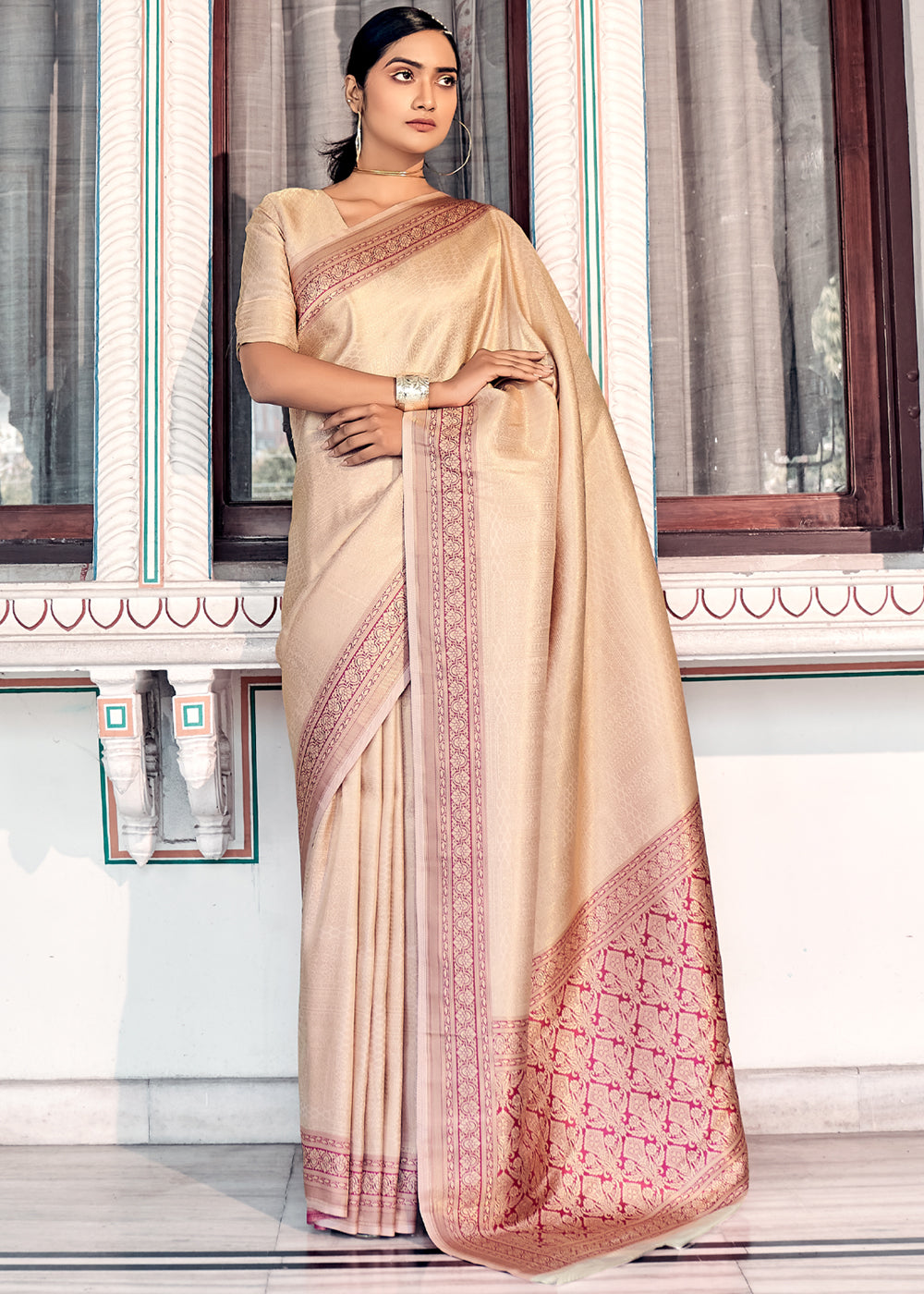 Light Flower Cream Color Pure Organza Saree – Organza Mall