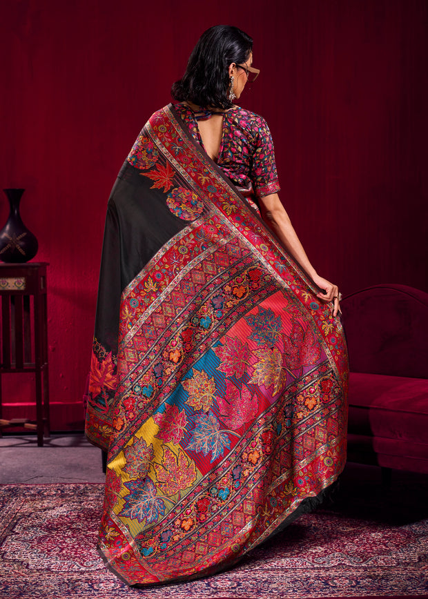 Pirate Black Woven Cotton Kashmiri Jamewar Saree