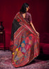Pirate Black Woven Cotton Kashmiri Jamewar Saree