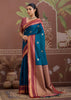 Nautical Blue Woven Banarasi Tussar Silk Saree