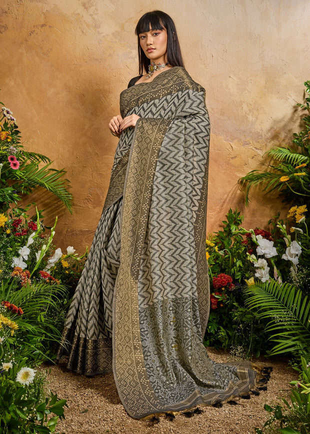 Fossil Grey Printed Patola Silk Saree