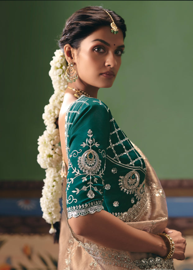 Almond Brown Embroidered Designer Saree