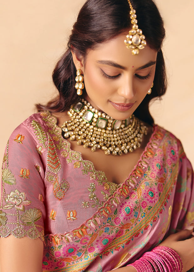 Opera Pink Designer Embroidered Saree