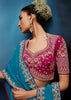Teal Blue Embroidered Designer Tissue Saree