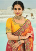 Red & Yellow Woven Georgette Bandhej Designer Saree