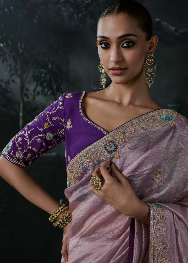 Persian Purple Embroidered Designer Saree