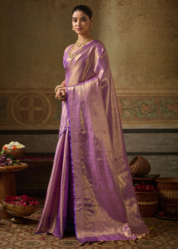Sparkling Purple Woven Kanjivaram Silk Saree