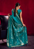 Peacock Blue Banarasi Satin Linen Silk Saree