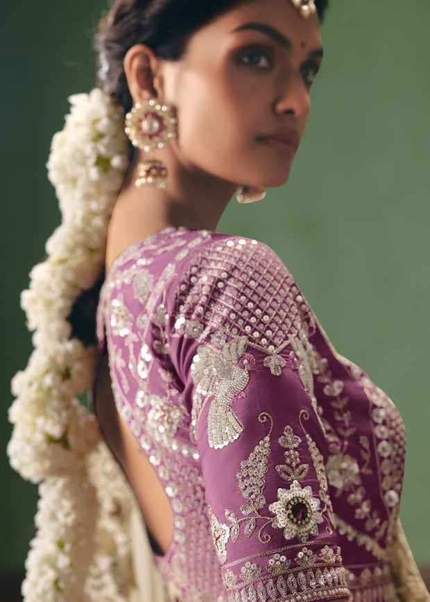 Snow White Embroidered Designer Saree