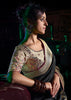 “Exclusive Offer” : Phantom Black Woven Banarasi Silk Saree With Embroidered Blouse