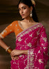 Berry Magenta Pink Embroidered Designer Organza Saree