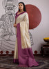 Purple Border Ivory Woven Banarasi Silk Saree