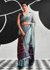 Aquatic Blue Woven Linen Cotton Silk Saree