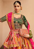 Pink & Orange Banarasi Silk Embroidered Lehenga