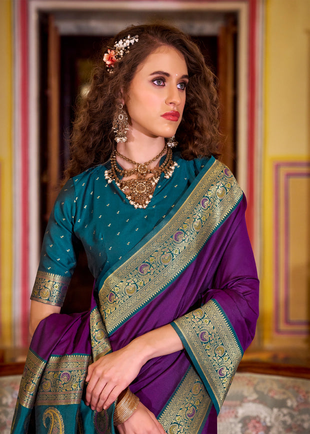 Royal Purple Banarasi Soft Silk Saree