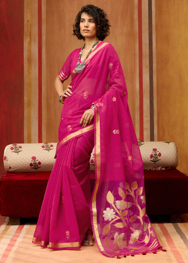 Princess Pink Woven Cotton Silk Saree