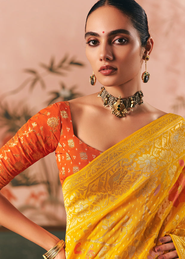Haldi Yellow Woven Georgette Bandhej Saree