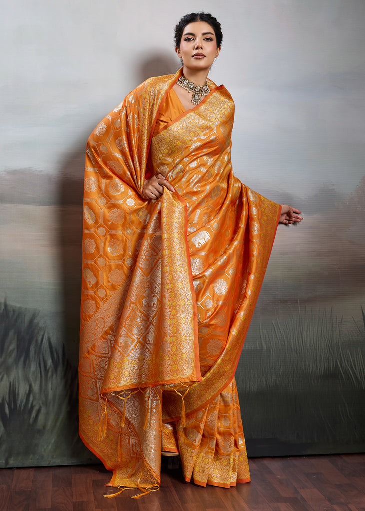 Jaffa Orange Woven Banarasi Silk Saree