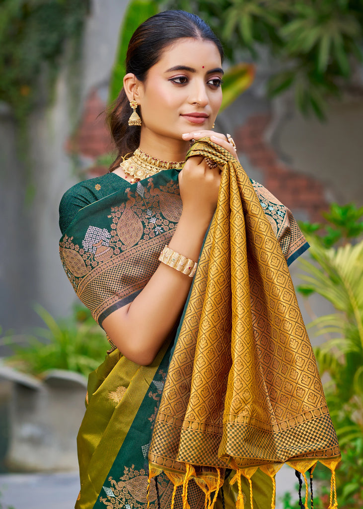 Oasis Green Dual Tone Woven Banarasi Silk Saree