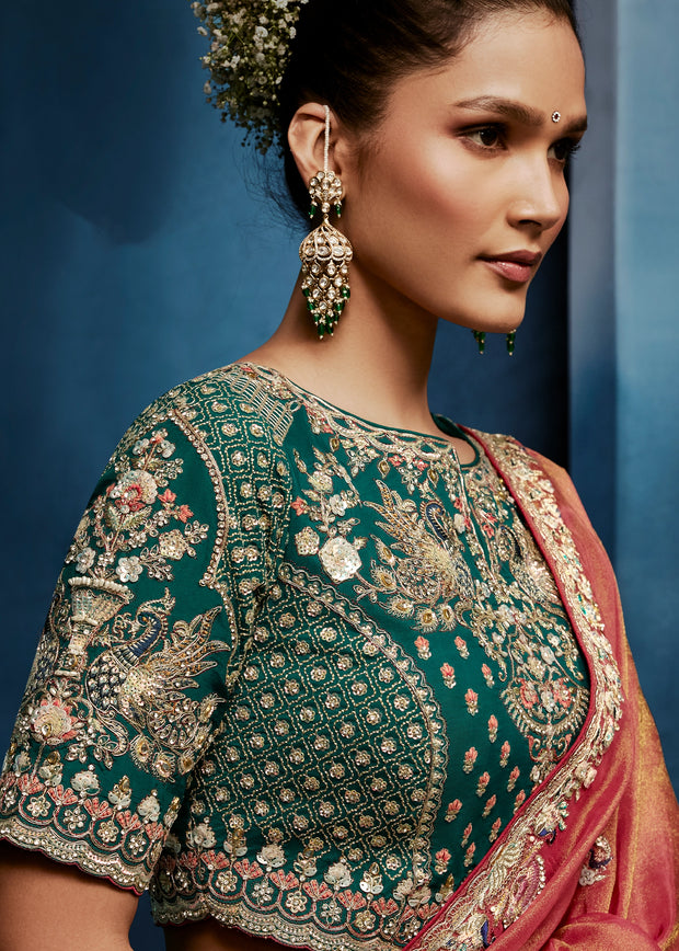 Rust Orange Embroidered Designer Tissue Saree