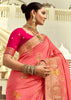 Georgia Peach Woven Banarasi Designer Silk Saree With Contrast Blouse