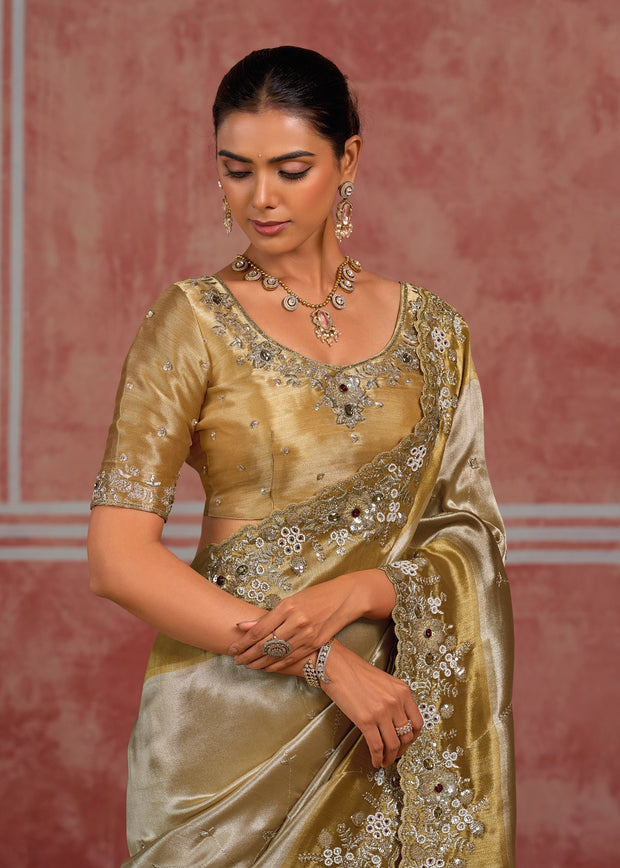 Silver Shine Embroidered Designer Saree