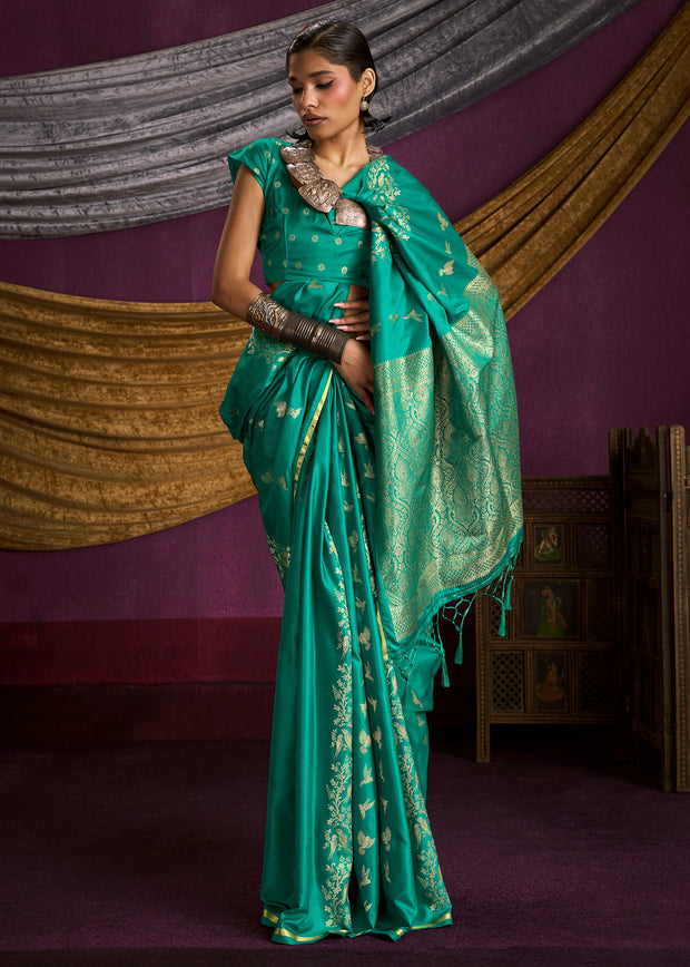 Sea Green Banarasi Satin Silk Saree