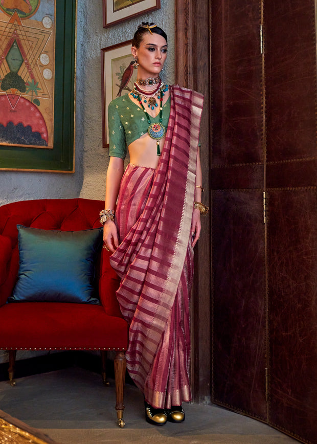 Beet Red Woven Banarasi Soft Silk Saree