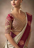 “Exclusive Offer” : Beige & Maroon Woven Banarasi Satin Silk Saree