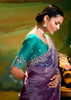 Iris Purple Heavy Embroidered Designer Silk Saree With contrast Blouse