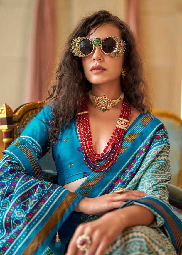 Sky Blue Printed Soft Silk Saree