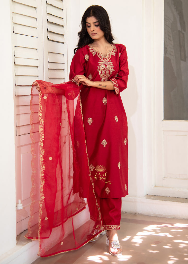 Ruby Red Embroidered Suit (10702044233921)