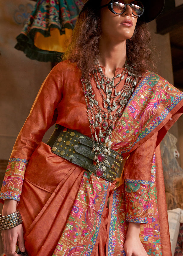 Ginger Red Madhubani Printed Saree