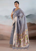Bluish Grey Woven Banarasi Tissue Silk Saree