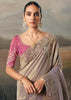 Mauve Tissue Embroidered Wedding Wear Saree