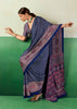 Denim Blue Printed Satin Silk Saree