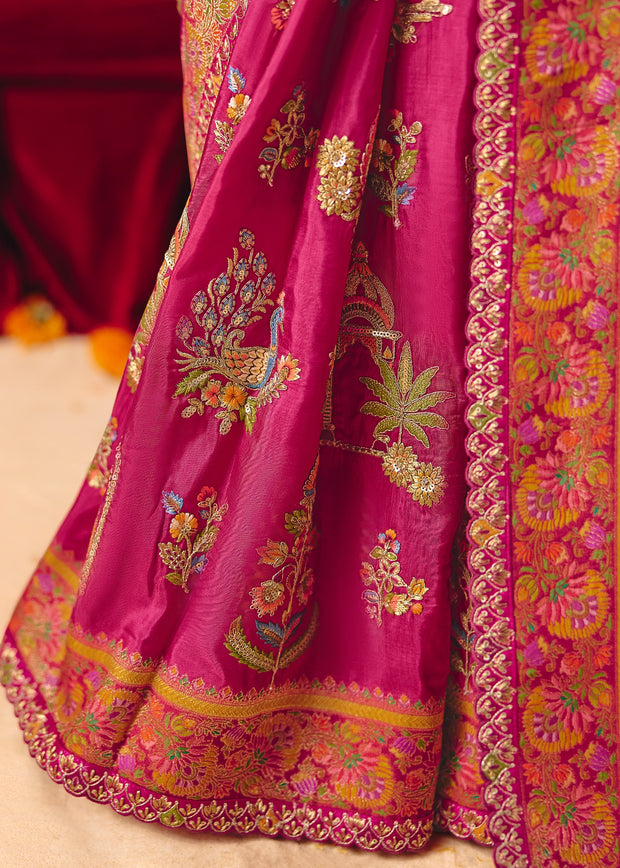 Fuchia Pink Designer Embroidered Saree