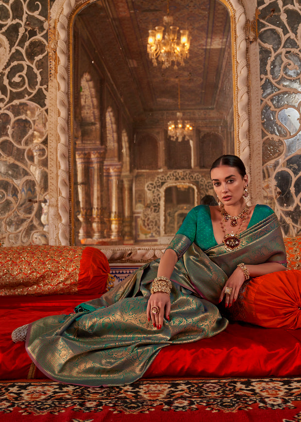 Alpine Green Woven Kanjivaram Silk Saree