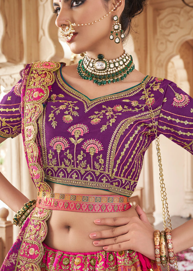 Multicolor Banarasi Silk Embroidered Lehenga