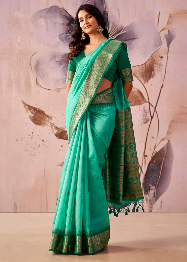 Ceramic Green Woven Tissue Silk Saree