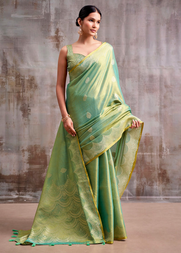 Sea Green Woven Tissue Silk Saree