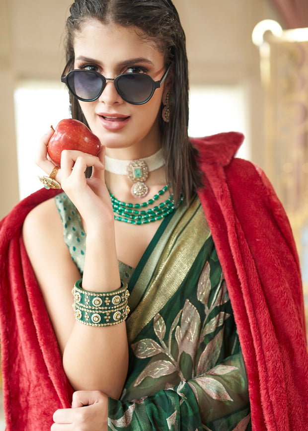 Mallard Green Woven Georgette Silk Saree