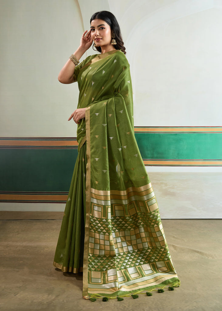 Medium Green Woven Tussar Silk Saree