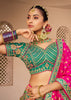 Green & Pink Banarasi Silk Embroidered Lehenga