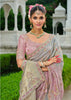 Grey Pink Designer Embroidered Silk Saree