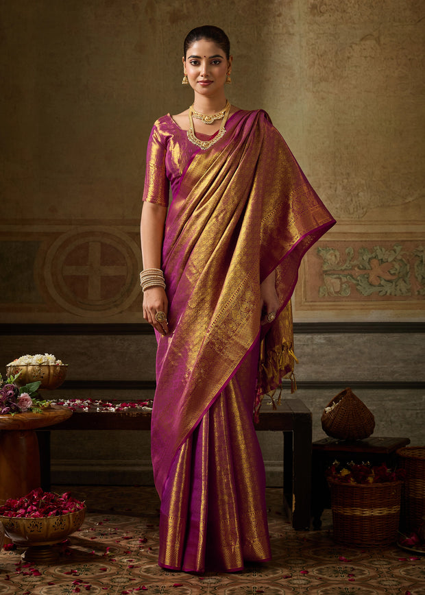 Dahlia Purple Woven Kanjivaram Silk Saree
