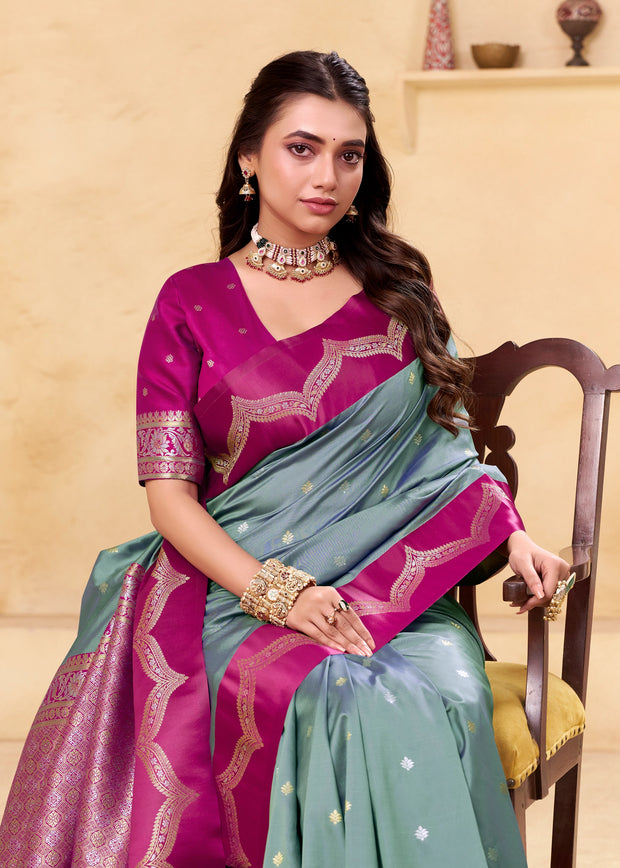 Fossil Grey Woven Satin Silk Saree